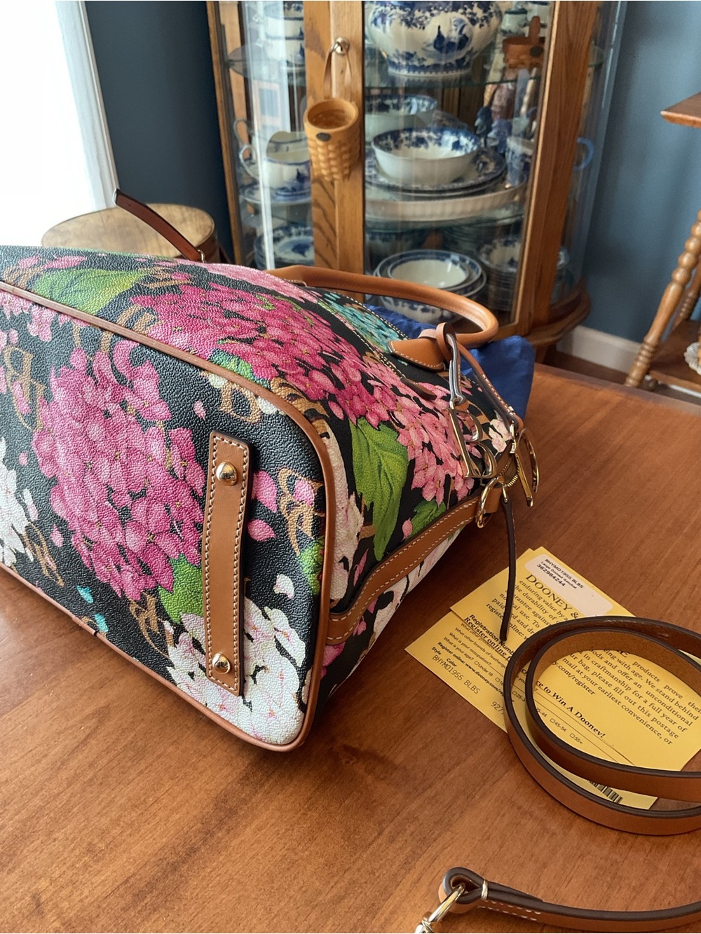Dooney & Bourke Black Floral Hydrangea Large Dome Satchel with wallet - Picture 16 of 16